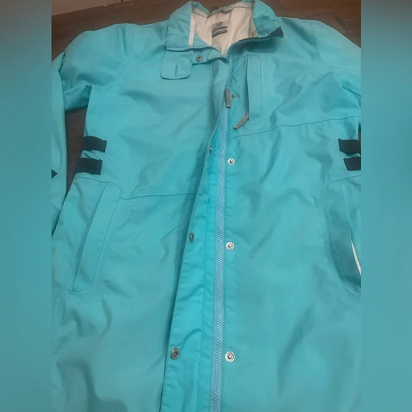 Merrell Long Jacket L Women Bright Blue/turquoise Nylon Snaps Full Zip Lined - Picture 4 of 11